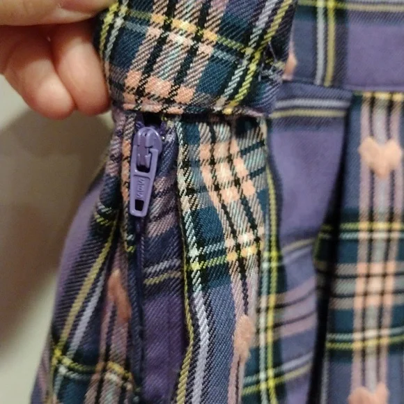 Hot Topic Purple & Pink Pastel Plaid Embroidered Heart Mini Skirt Sz XL-Harajuku - Picture 4 of 5
